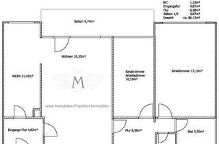 Wohnung kaufen in Sigmund-Freud-Str., 60435 Frankfurt, sanierte 3-Zimmerwohnung 86 m² mit hochwertiger Einbauküche; Balkon; leerstehende Wohnung; #3112