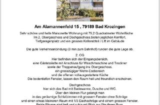 Wohnung kaufen in 79189 Bad Krozingen, Bad Krozingen - 3 Zi Maisonette WHG ca.80qm2 Balkon EBK TG Lift