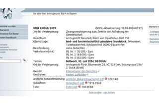 Gewerbeimmobilie kaufen in 97215 Simmershofen, Ackerland und Wiese Gemeinde Equarhofen, TV 03.07.