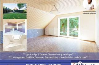 Wohnung mieten in 26904 Börger, ***geräumige 2 Zimmer Oberwohnung mit EBK in Börger*** mit eigenem Garten, Terrasse, sowie Zufahrt und Carport
