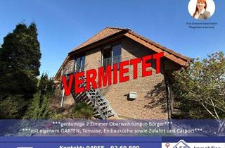 Wohnung mieten in 26904 Börger, ***V E R M I E T E T*** ***geräumige 2 Zimmer Oberwohnung mit EBK in Börger*** mit eigenem Garten, Terrasse, sowie Zufahrt und Carport