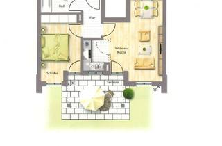 Wohnung kaufen in 85774 Unterföhring, Ruhige, gepflegte 2-Zimmer-Erdgeschosswohnung mit Terrasse und EBK in Unterföhring