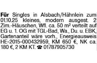 Haus mieten in 64665 Alsbach-Hähnlein, Häuser mieten, Darmstadt-Dieburg