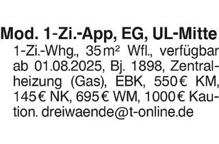 Wohnung mieten in 89073 Ulm, Mod. 1-ZI.-App, EG, Ulm-Mitte