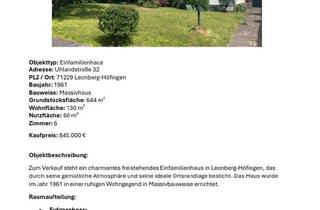 Einfamilienhaus kaufen in 71229 Leonberg, Leonberg - PROVISIONSFREI - Freihstehendes Einfamilienhaus Leonberg-Höfingen