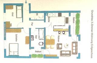 Wohnung mieten in 77833 Ottersweier, Schöne 3-Zimmer-Wohnung mit Balkon und Einbauküche