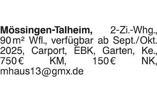Wohnung mieten in 72116 Mössingen, Mössingen-Talheim,