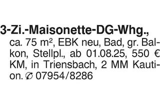 Wohnung mieten in 74564 Triensbach, 3 Zimmer Maisonette DG-Wohnung