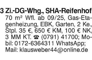 Wohnung mieten in 74523 Schwäbisch Hall, 3 Zi-DG-Whg