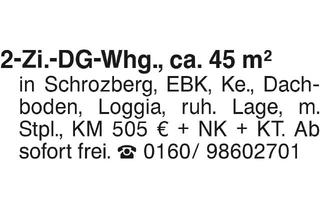 Wohnung mieten in 74575 Schrozberg, 2-Zi-DG-Whg., ca. 45 m2