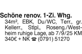Wohnung mieten in 74538 Rosengarten, Schöne renov. 1-Zi.Whg