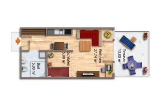 Wohnung mieten in 16816 Neuruppin, Große 1-Zimmer-Wohnung mit Terrasse, barrierefrei!