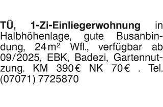 Wohnung mieten in 72076 Tübingen, TÜ, 1-Zi-Einliegerwohnung in Halbhöhenlage, sehr gute Busanbindung