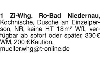 Wohnung mieten in 72108 Rottenburg, 1 Zi-Whg. Ro-Bad Niedernau, Kochnische, Dusche an Einzelperson, NR, keine HT