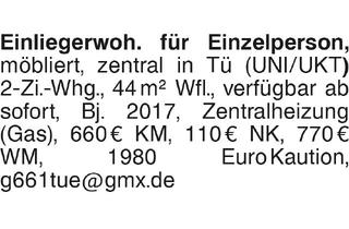 Wohnung mieten in 72076 Tübingen, Einliegerwoh. für Einzelperson, möbliert, zentral in Tü ( UNI/UKT)