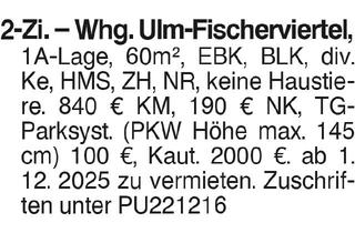 Wohnung mieten in 89195 Staig, 2-Zi. Whg. Ulm-Fischerviertel
