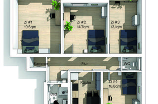 Immobilie mieten in 81369 Sendling-Westpark, Modern möblierte WG-Zimmer in frisch sanierter Wohnung in Sendling – Nähe Harras