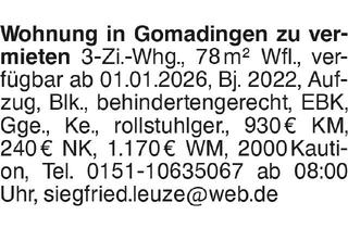 Wohnung mieten in 72532 Gomadingen, Wohnung in Gomadingen zu vermieten