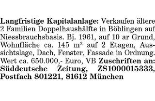 Doppelhaushälfte kaufen in 71032 Böblingen, 2 Familien Doppelhaushälfte in Böblingen auf Niessbrauchsbasis