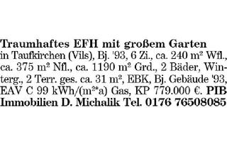 Haus kaufen in 84416 Taufkirchen, EFH mit großem Garten in Taufkirchen (Vils)