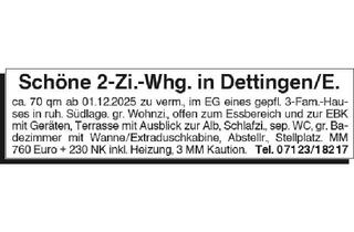 Wohnung mieten in 72555 Metzingen, Mietwohnungen, Reutlingen