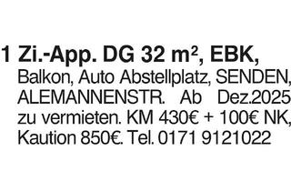 Wohnung mieten in 89250 Senden, 1-Zi.-App., DG