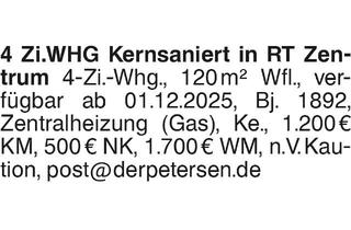 Wohnung mieten in 72764 Reutlingen, 4 Zi.WHG Kernsaniert in RT Zentrum