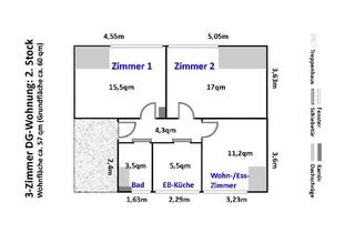 Immobilie mieten in 71634 Ludwigsburg, 2er WG in 3-Zi.-Whg. 57m²: 15,5m², 17m², 11,2m² + EBK + Bad. - teilmöbliert. Nähe S-Bahn, PH, HVF LB