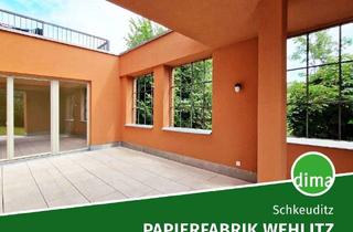 Wohnung mieten in Fabrikstraße 19, 04435 Schkeuditz, ERSTBEZUG sanierte Papierfabrik | Wohntraum am Wasser mit Atrium, Garten u. Südwest-Terrasse u.v.m.