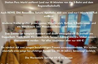 WG-Zimmer mieten in Friedrich-Ebert-Platz, 51143 Porz, Schönes WG-Zimmer in moderner Wohnung in Porz – ab sofort frei