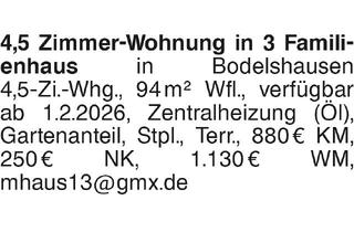 Wohnung mieten in 72411 Bodelshausen, 4,5 Zimmer-Wohnung in 3 Familienhaus in Bodelshausen