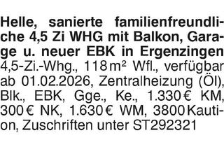 Wohnung mieten in 72108 Rottenburg, Helle, sanierte familienfreundliche 4,5 Zi WHG mit Balkon, Garage u. neuer EBK in Ergenzingen