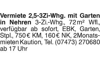 Wohnung mieten in 72147 Nehren, Vermiete 2,5-3Zi-Whg. mit Garten in Nehren