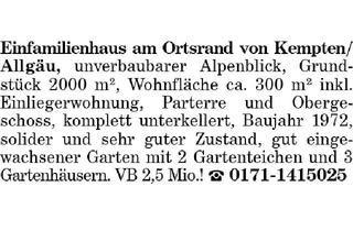 Einfamilienhaus kaufen in 87435 Kempten, Einfamilienhaus am Ortsrand von Kempten/Allgäu