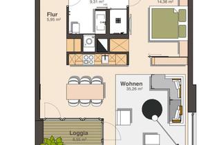 Wohnung mieten in Erich-Klausener-Straße 22, 40474 Golzheim, Stilvolle 2-Zimmer-Wohnung mit Balkon und Einbauküche in Düsseldorf