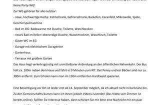 WG-Zimmer mieten in Schneidemühler Straße 61, 76139 Waldstadt, ruhiges WG-Dachzimmer in Reihenendhaus (Beschreibung im Bild beachten)