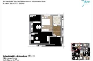 Wohnung mieten in 45731 Waltrop, Erstbezug! Barrierefreie 2-Zimmer-Erdgeschosswohnung mit Terrasse in Waltrop-Zentrum