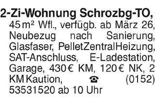 Wohnung mieten in 74575 Schrozberg, 2-Zimmer-Wohnung, Schrozberg-TO, Glasfaser, SAT-Anschluss, Garage, E-Ladestation und PelletZentralHzg