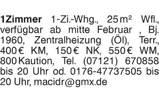 Wohnung mieten in 72138 Kirchentellinsfurt, 1Zimmer