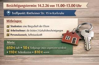 Wohnung mieten in Rintheimerstrasse 15, 76131 Oststadt, 1,5-Zimmer-Wohnung in KIT Nähe mit Balkon, EBK und Tiefgarage