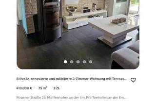Wohnung kaufen in 85276 Pfaffenhofen, Pfaffenhofen an der Ilm - Stilvolle, renovierte u. möblierte 3-Zi.-Whg.mit GartenTerrasse