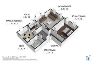 Anlageobjekt in Birkenstr. 46, 73329 Kuchen, 2-Zi.-Hochparterre in Kuchen: Balkon + direkter Gartenzugang (Sondereigentum)