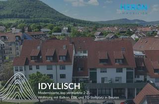 Wohnung kaufen in 72660 Beuren, IDYLLE – Modernisierte, top vermietete 2-Zimmer-Wohnung mit Balkon, EBK und TG-Stellplatz in Beuren