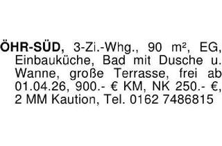 Wohnung mieten in 74613 Öhringen, ÖHR-SÜD, 3-Zi.-Whg., 90 m², EG, Einbauküche, Bad mit Dusche u. W