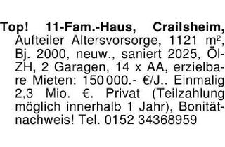 Haus kaufen in 74564 Crailsheim, Top! 11-Fam.-Haus, Crailsheim, Aufteiler Altersvorsorge, 1121 m²