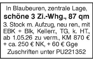 Wohnung mieten in 89143 Blaubeuren, schöne 3 Zi.-Whg