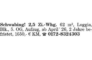 Wohnung mieten in 80802 München, 2,5 Zi.-Whg. Schwabing
