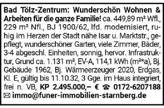 Haus kaufen in 83646 Bad Tölz, Wohnen & Arbeiten in Bad Tölz