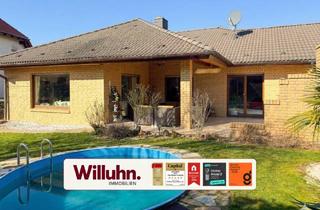 Einfamilienhaus kaufen in 04821 Brandis, Brandis - Bungalow mit großem Souterrain - Einliegerwohnung möglich | Pool | Kamin