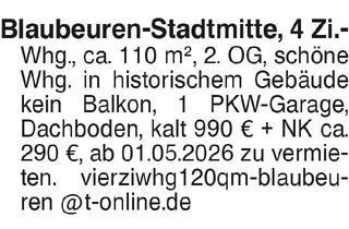 Wohnung mieten in 89143 Blaubeuren, Blaubeuren-Stadtmitte 4-Zi.-Whg